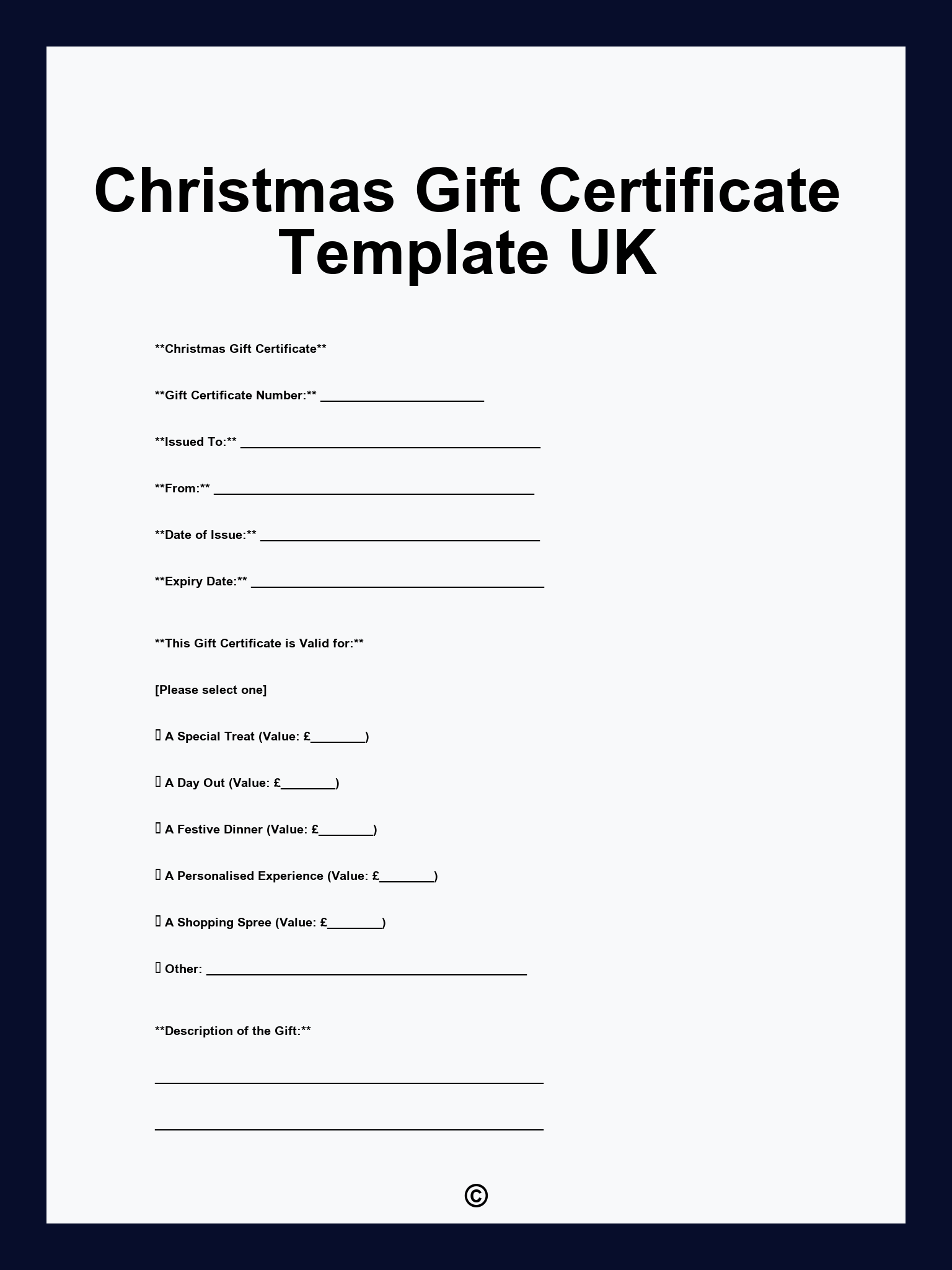 Christmas Gift Certificate Template UK