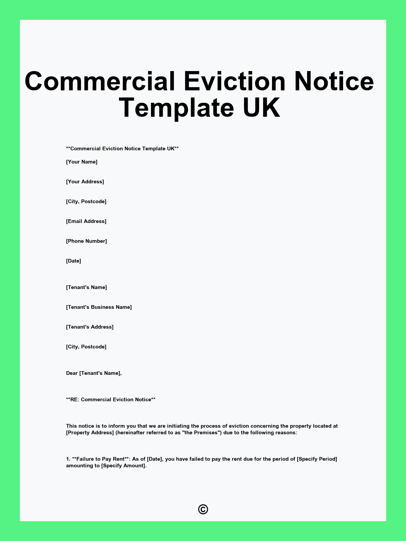 Commercial Eviction Notice Template UK