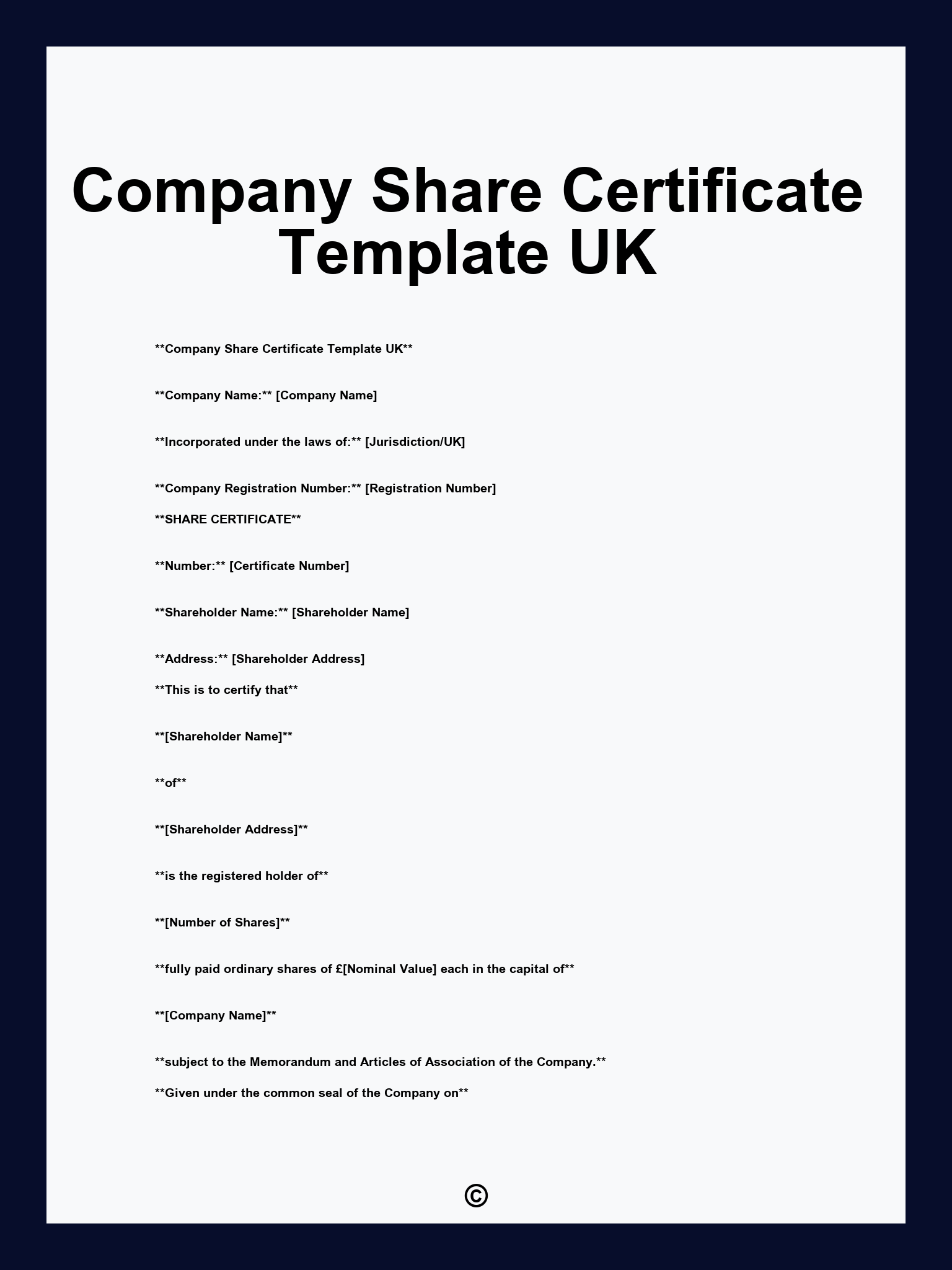 Company Share Certificate Template UK